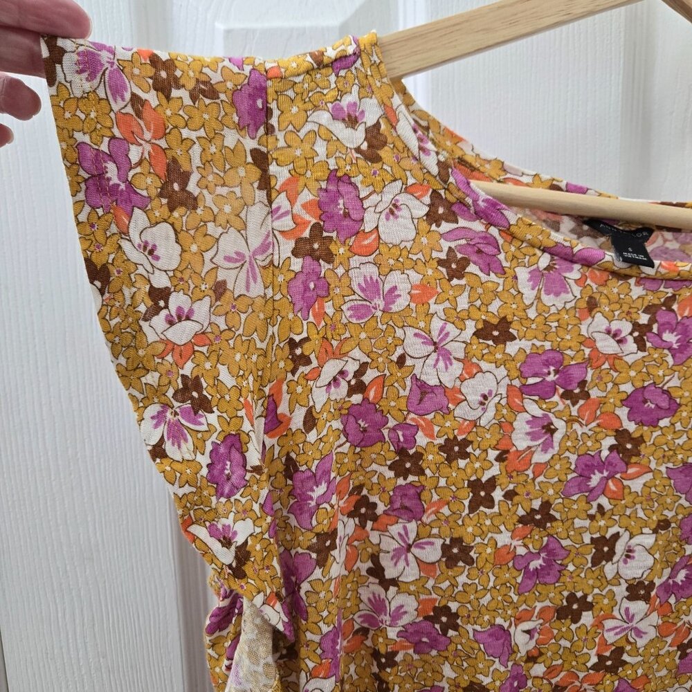 Ann taylor Linen Blouse Women Small Floral Orange Pink 70s Summer Cottagecore - Picture 6 of 8